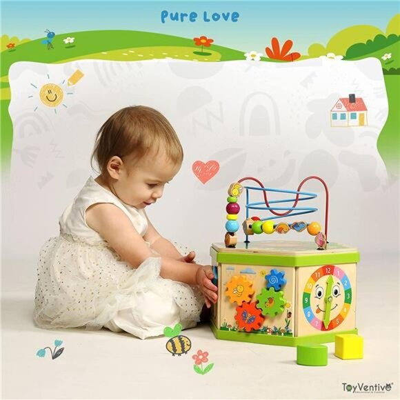 Wooden Kids Baby Activity Cube - Educational Learning Montessori Toddler Toys - Picture 5 of 6